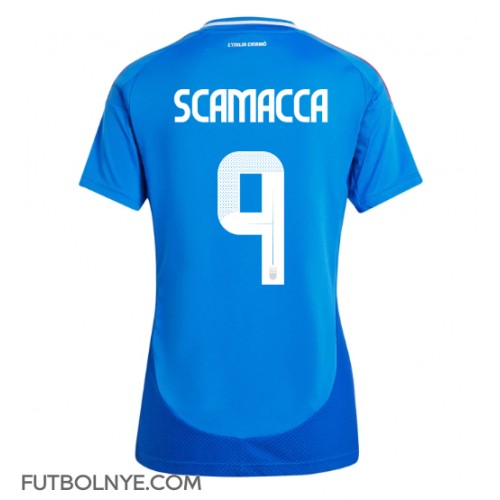 Camiseta Italia Gianluca Scamacca #9 Primera Equipación para mujer Eurocopa 2024 manga corta